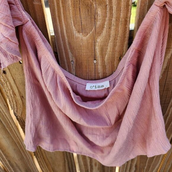 C'isa Mauve Cropped Flutter Sleeve Blouse Women's Medium - Picture 3 of 5